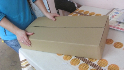 Karton klapowy, klejony bądź szyty, wykonany z tektury trójwarstwowej szarej