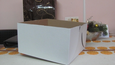 Pudełko tekturowe, wykrój składany wykonany z mikrofali jednostronnie białej